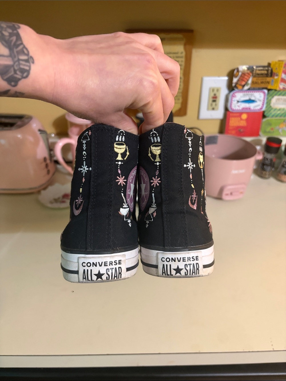 Converse Black and Mauve High-Top Sneakers Embroidered - Picture 8 of 9